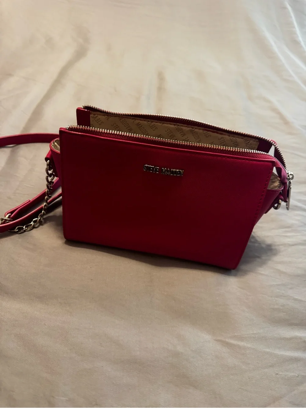 Steve Madden Hot Pink Chain-Trim Crossbody Bag